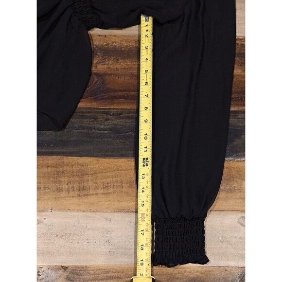 Alex Evenings Sheer Blouse Sliver Sequin Cami Elastic Waist & Cuffs Black Large - Picture 5 of 6